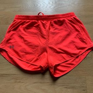 Under-Armour Neon Orange Heat Gear Shorts (size-M)